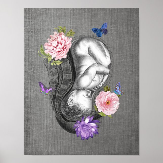 Affiche OBGYN Anatomie Florale Art Womb Décor pour bébé Im (Devant)