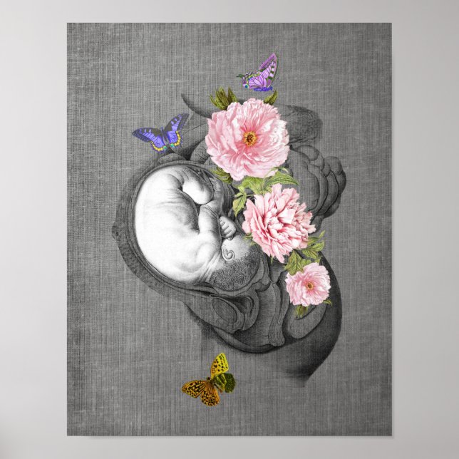 Affiche OBGYN Anatomy Floral Art Womb Baby Decor Print 2 (Devant)