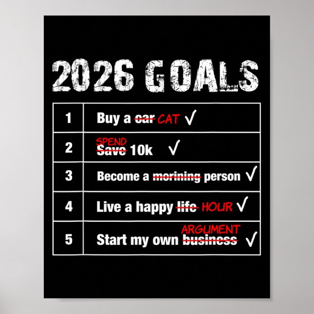 Affiche Objectifs drôles 2026 Nouvel An hilarant Sarcastiq (Devant)