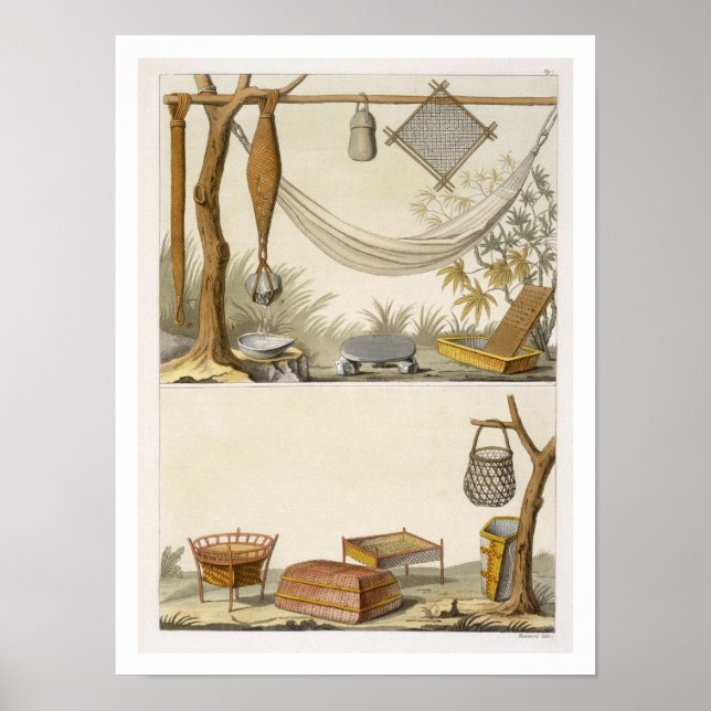 Affiche Objets appartenant à des Indiens (gravure couleur) (Devant)