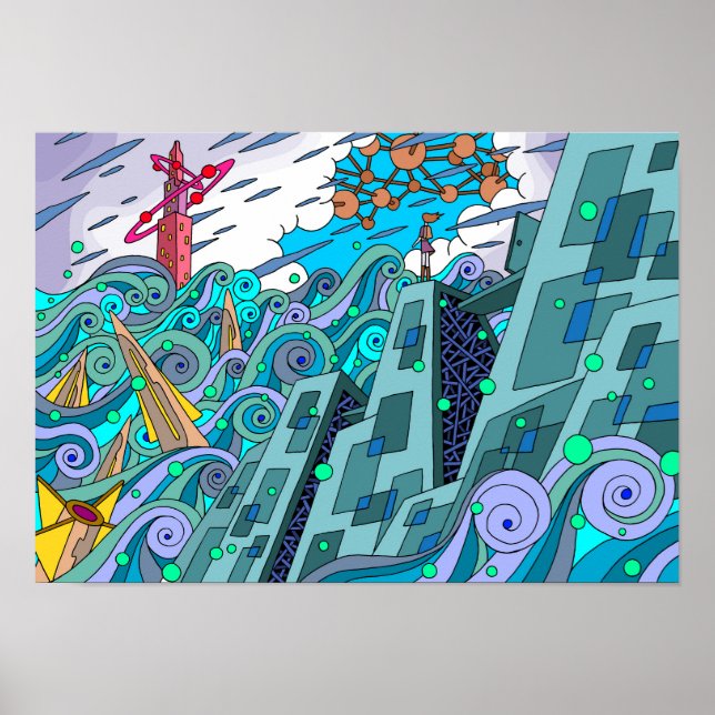 Affiche Observateur sur les vagues. (Devant)