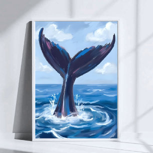 Affiche Observation des baleines   Aquarelle Océan Bleu