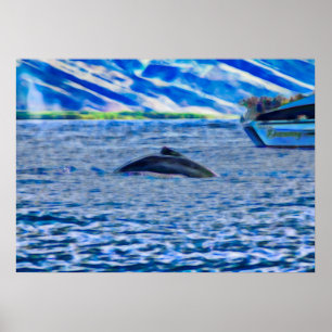 Affiche Observation des baleines Bleu Océan