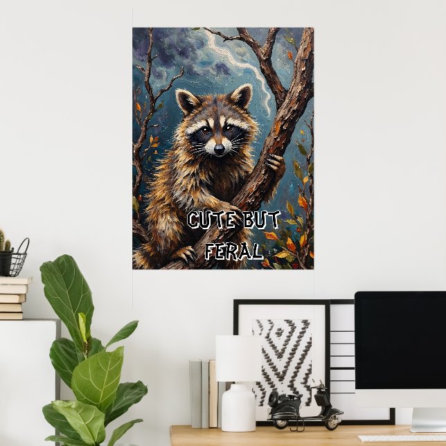 Affiche Observation forestière : Raccoon sur un membre (Bureau à domicile)