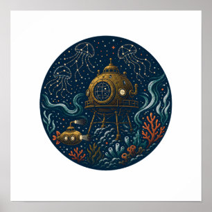 Affiche Observatoire Tidal Deep Sea Sous-marin & Méduse P