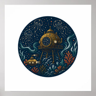 Affiche Observatoire Tidal Deep Sea Sous-marin & Méduse P