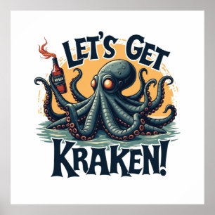 Affiche Obtenons Kraken Funny Rum Boire du poulpe