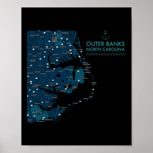 Affiche Obx Nc Outer Banks Carte Duck Corolla Beach Vacanc
