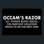 Affiche Occam Razor Definition Science Classroom<br><div class="desc">Le Razor d'Occam est le principe scientifique qui stipule que toutes les autres choses étant égales, la solution la plus simple tend à être la meilleure. Un grand poster de geek scientifique pour la classe d'un scientifique ou d'un professeur de sciences. Plus vous devez faire d'hypothèses, plus une explication est...</div>