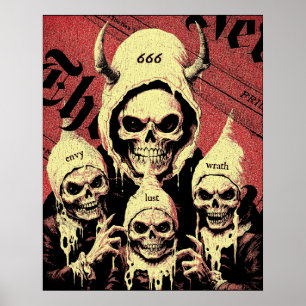 Affiche Occulte Horreur Skeletons Devil Sins