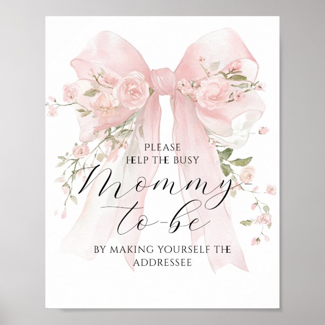 Affiche Occupé Maman Adresse Floral Bow Girl Baby shower (Devant)