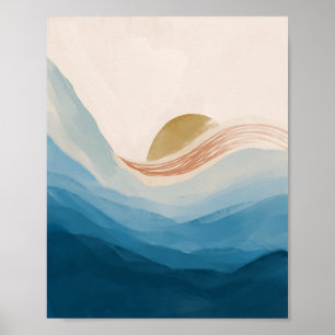 Affiche Océan Abstrait moderne et lever du soleil, Couleur