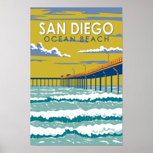 Affiche Ocean Beach San Diego Voyage Art Rétro