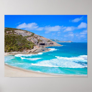 Affiche Océan bleu profond Vagues douces Roches Photograph