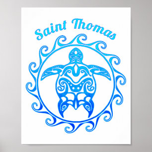 Affiche Ocean Blue Tribal Turtle Saint Thomas