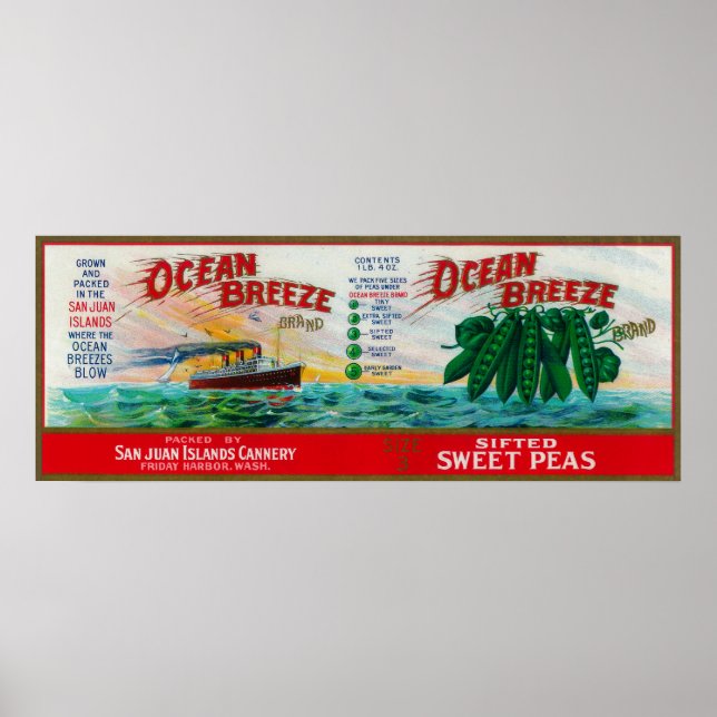 Affiche Ocean Breeze Sweet Peas Étiquette (Devant)