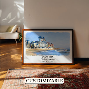 Affiche Ocean City Maryland, Aquarelle, Sur mesure
