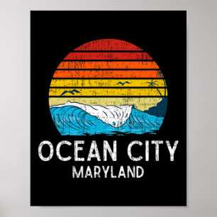 Affiche Ocean City Maryland Md Plage Vintage Océan Famille