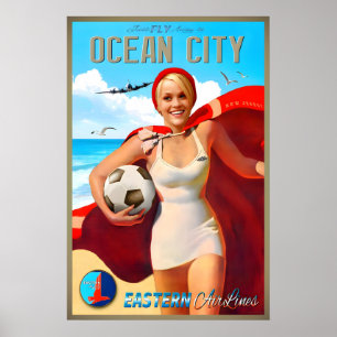 Affiche Ocean City New Jersey Eastern Air Lines Nouveau Vo