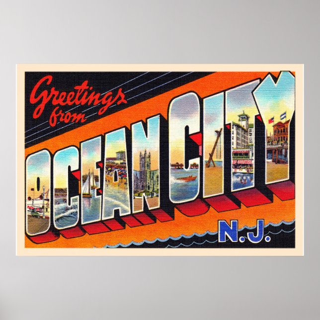 Affiche Ocean City New Jersey NJ Grande lettre carte posta (Devant)