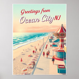 Affiche Ocean City, New Jersey – Vues de la promenade