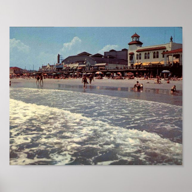 Affiche Ocean City NJ, Beach Scene, Boardwalk, années 50 (Devant)