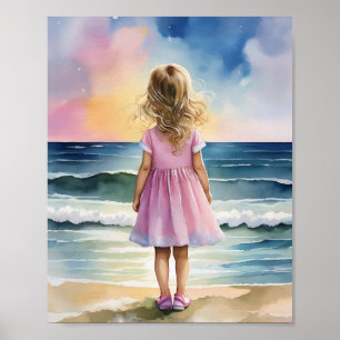 Affiche Ocean Eyes Beach Girl Aquarelle