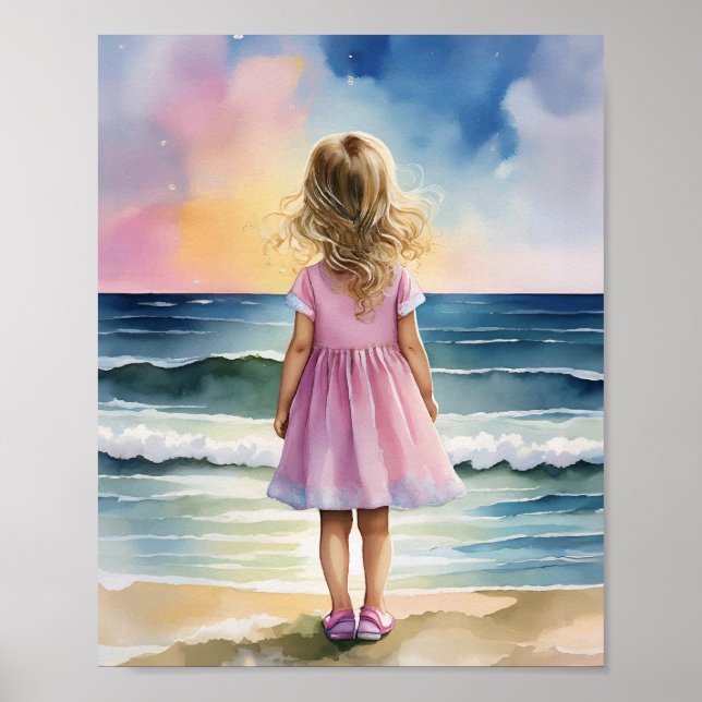 Affiche Ocean Eyes Beach Girl Aquarelle (Devant)