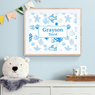Affiche Ocean Fish Nom personnalisé Nursery Boys Room Art