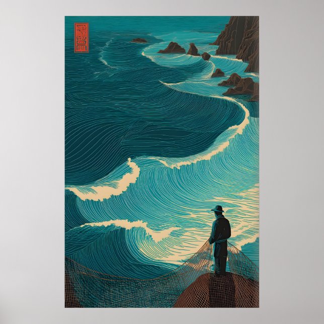 Affiche Ocean Fisherman Wall Art - Lone Angler with (Devant)