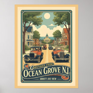 Affiche Ocean Grove NJ Vue d'Abbott Ave Style Vintage