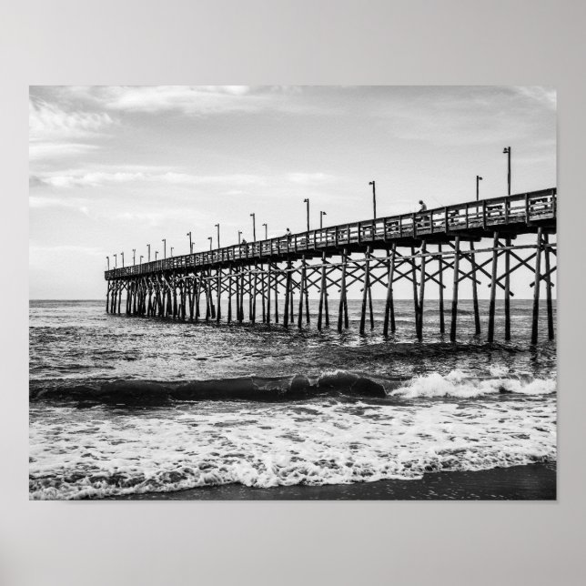 Affiche Ocean Isle Fishing Pier Noir et blanc (Devant)
