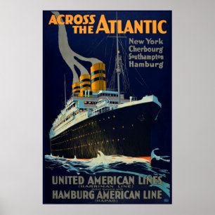 AFFICHE OCEAN LINER EUROPE AMÉRIQUE