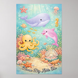 Affiche Océan Pastel Baleine Pieuvre Hippocampe Fille Viol