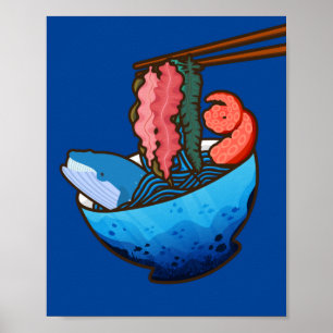 Affiche Ocean Ramen Tentacle Kelp Whale Food Nature