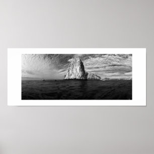 Affiche Ocean Rocks Panoramic Photographie noir et blanc