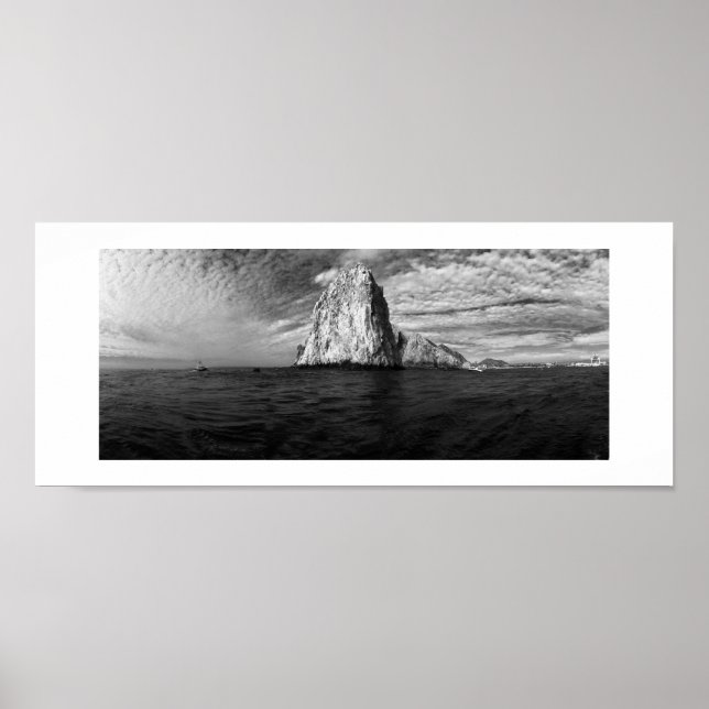 Affiche Ocean Rocks Panoramic Photographie noir et blanc (Devant)