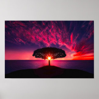 Affiche Ocean Sea Tree Purple Sunset Ajouter un nom
