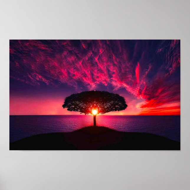 Affiche Ocean Sea Tree Purple Sunset Ajouter un nom (Devant)