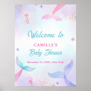 Affiche Ocean Summer Mermaid Tail Baby shower Bienvenue
