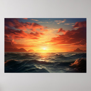 Affiche Ocean Sunset (effet de peinture acrylique) Ai Post