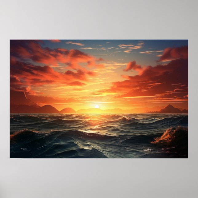 Affiche Ocean Sunset (effet de peinture acrylique) Ai Post (Devant)