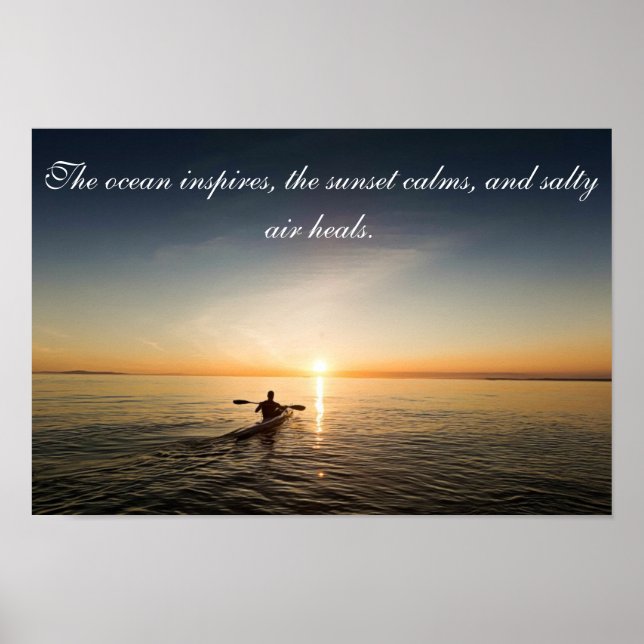 Affiche Ocean Sunset Kayak Canoe Citation Inspirante Poste (Devant)