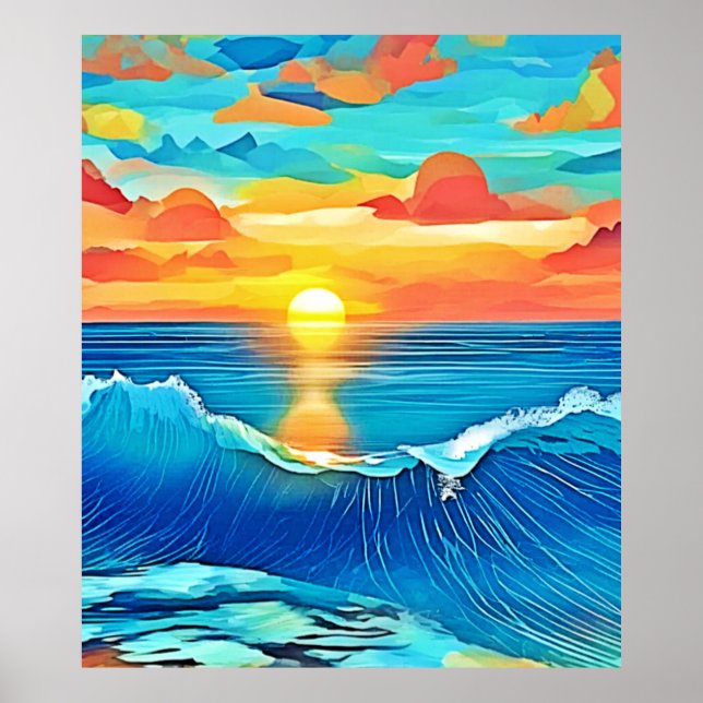 Affiche Ocean Sunset Wave Art (Devant)
