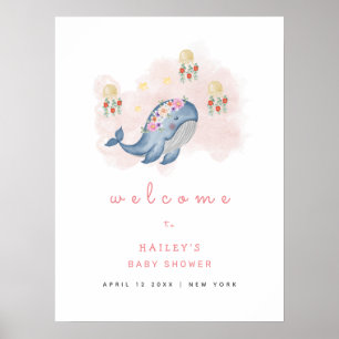 Affiche Ocean Sweet Whale Floral Baby shower Bienvenue