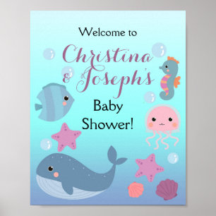 Affiche Ocean Under the Sea Girl Baby shower Bienvenue