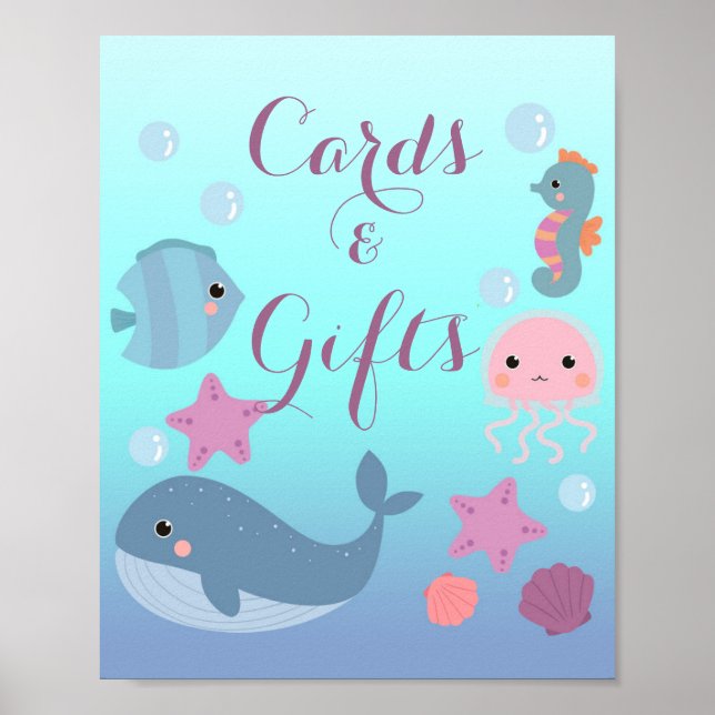 Affiche Ocean Under the Sea Girl Baby shower Cartes Cadeau (Devant)