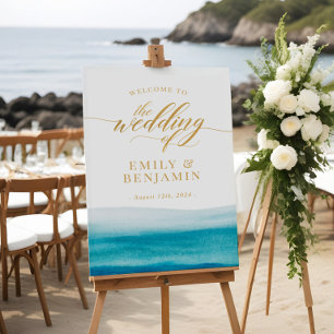 Affiche Ocean Watercolor Gold Script Beach Mariage Bienven