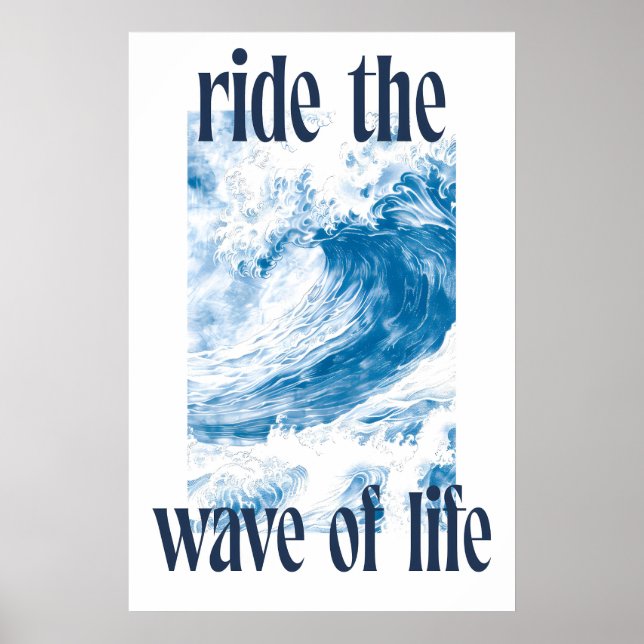 Affiche Ocean Wave Art Print Indigo Hokusai Style Surf (Devant)