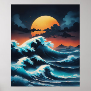 Affiche Ocean Wave Sunset Style Asie